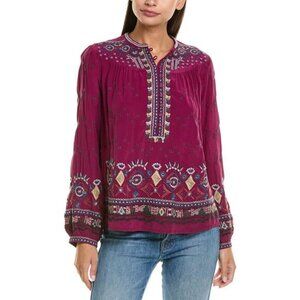 Johnny Was Forest Fern Silk Blouse Sz XL